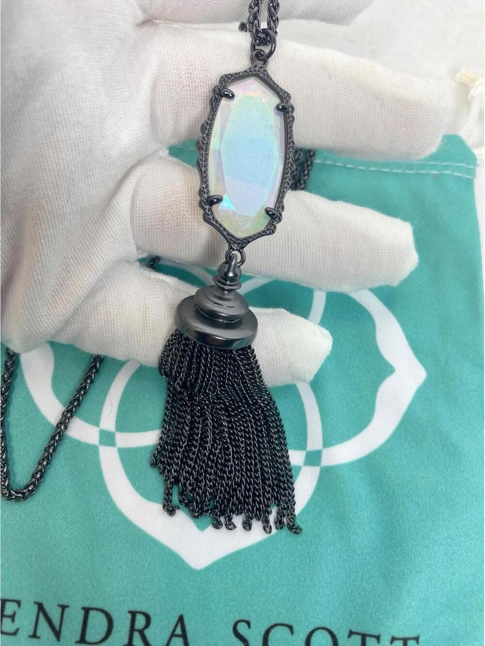 Kendra Scott "Mystic Bazaar" Gunmetal Iridescent Opalite Everly Drop Necklace